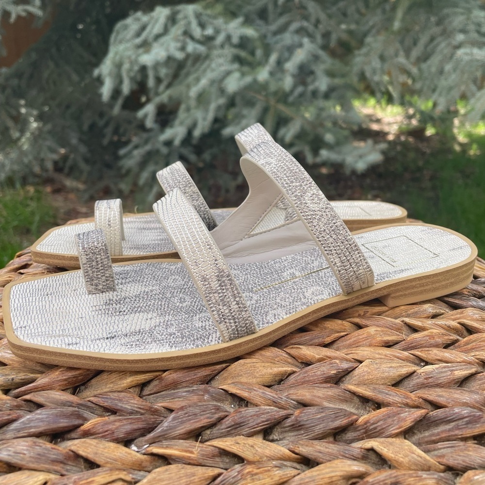 Dolce Vita Isala Snake Embossed 3-strap Toe Ring Shimmery Flat Sandals. Size 7 - Picture 5 of 9